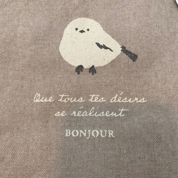 Small Tote Bag. Canvas. Birds Print. Light Brown Multi. - Picture 3 of 7